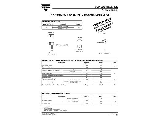 Транзистор  SUB45N05-20L TO-263
