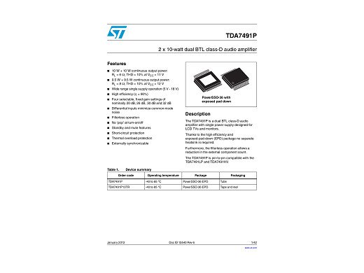 Интегр.схема TDA7491P PSSO-36