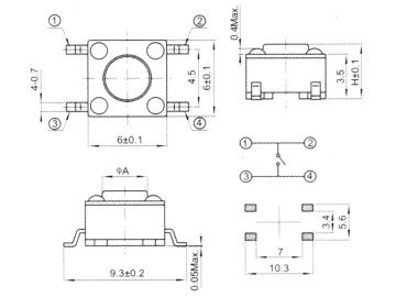 Бутон Tact Switch  6/6m TVDM04  4.3mm