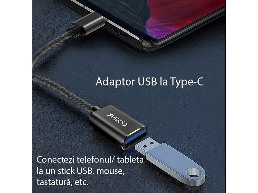 OTG кабел, USB Type-C към USB A 2.0  15 см  черен