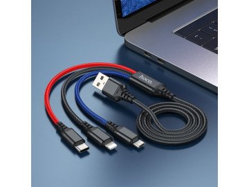 Кaбел за зареждане 3 в 1, за Lightning / Micro-USB / Type-C, 1m, до 2A