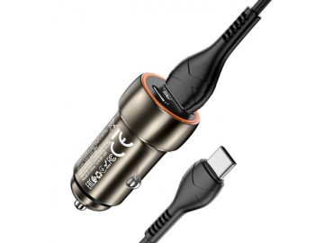Зарядно за кола Dual Hoco Type C + USB QC3.0 Power Delivery 20W + кабел Usb-C към Lightning, Z46A